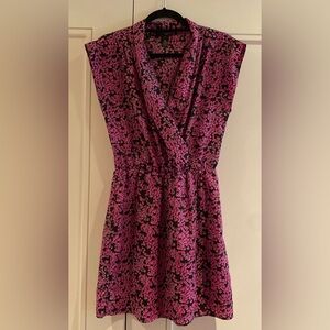 Aqua Pink & Black Floral Surplice Mini Dress - Size Small